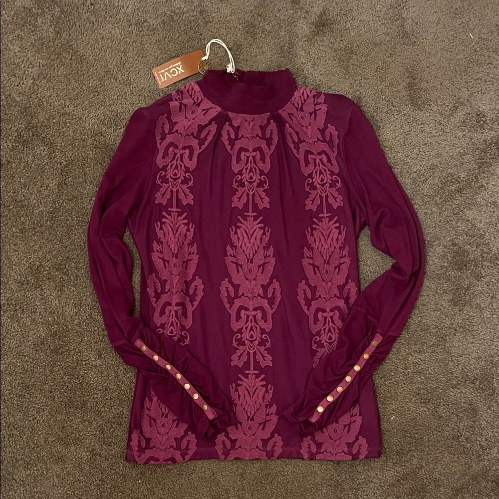 XCVI Burgundy Patterned Long Sleeve Blouse